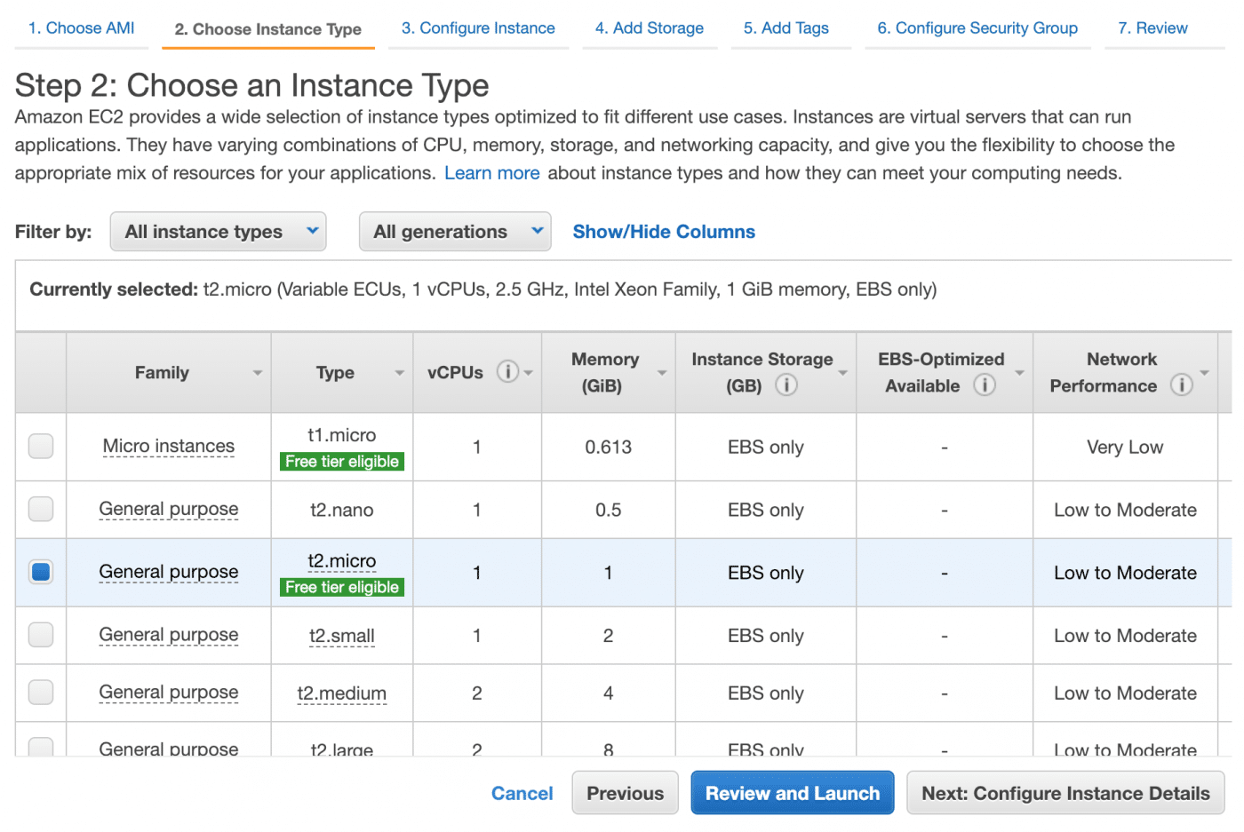 Select instance type